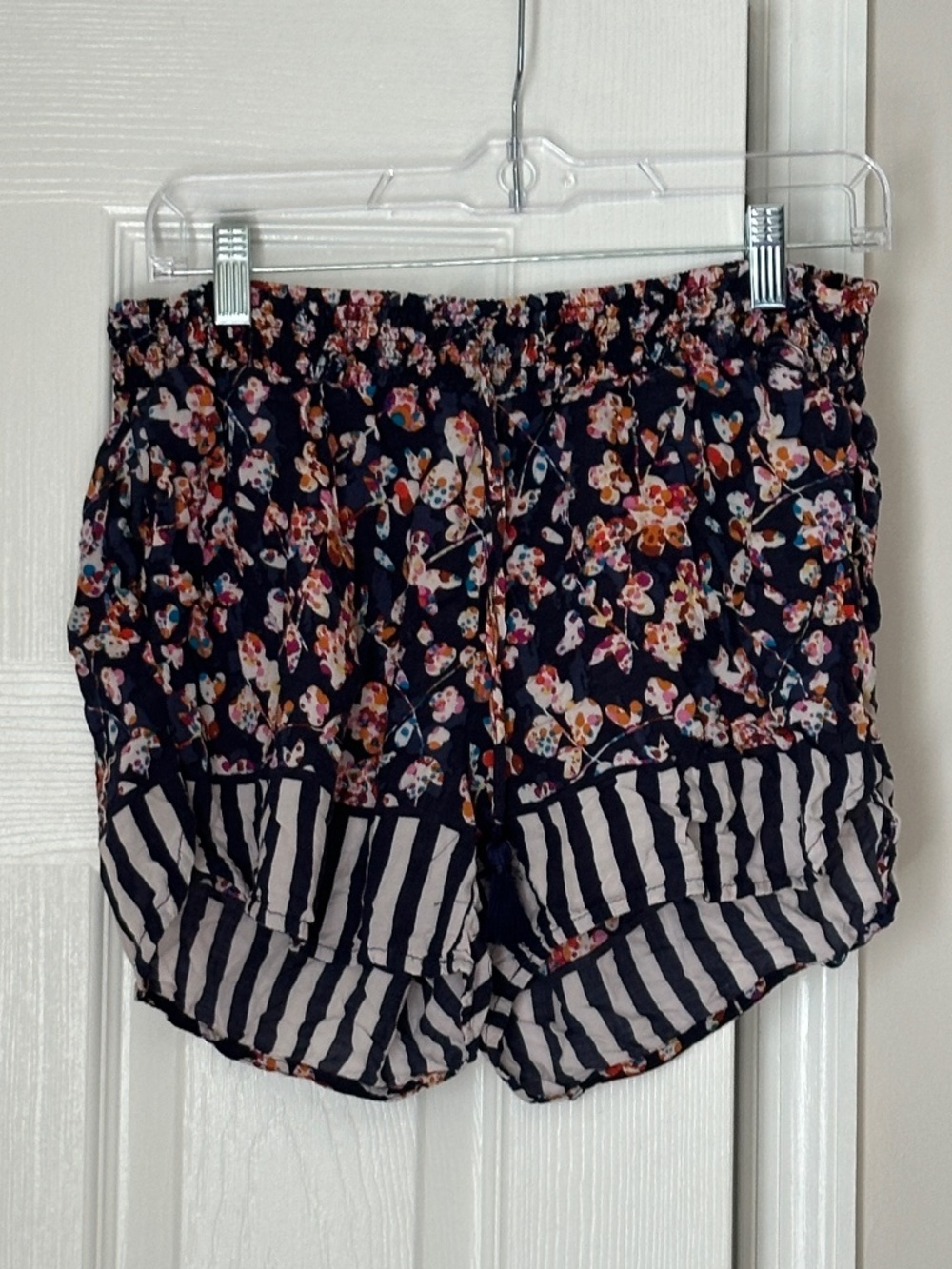 Vera Bradley Women's Sleep Shorts Floral Striped Rayon Blue Tassels Medium